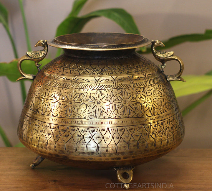 Brass Vintage Carved Planter
