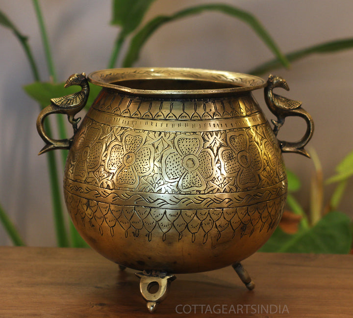 Brass Vintage Carved Planter