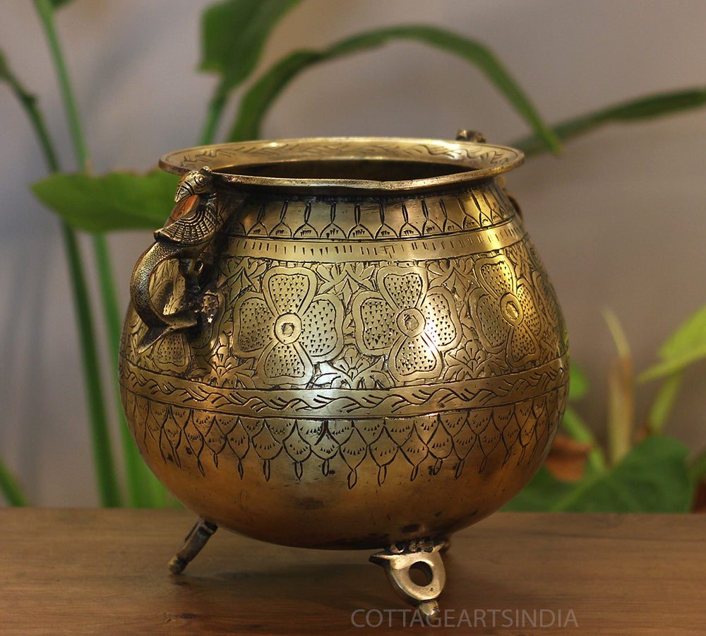 Brass Vintage Carved Planter