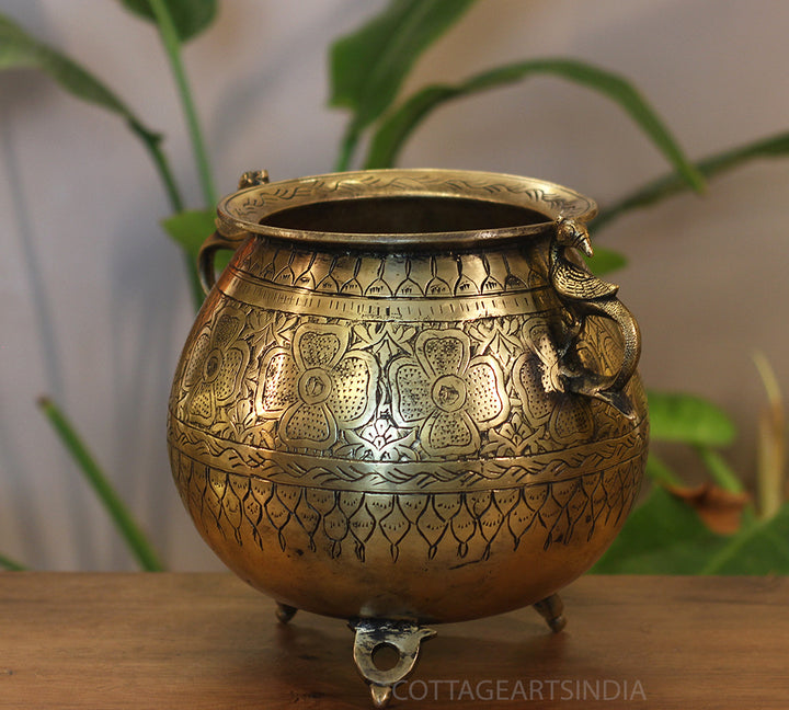 Brass Vintage Carved Planter