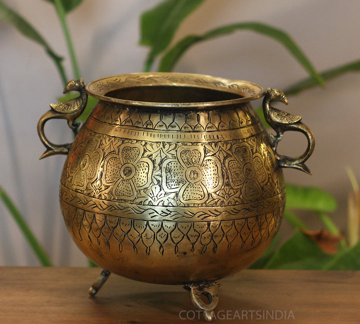 Brass Vintage Carved Planter