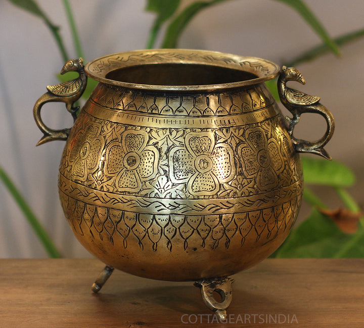 Brass Vintage Carved Planter