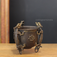Antique Finish Brass Tibetan Bowl with Dragon Motifs