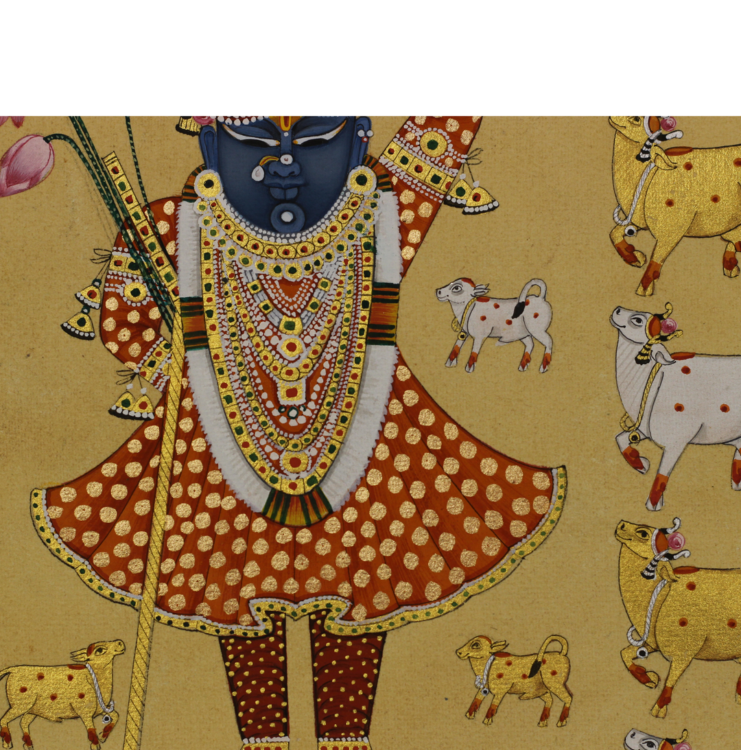 Sacred Shrinathji Pichwai Painting with Gold Accents on Paper