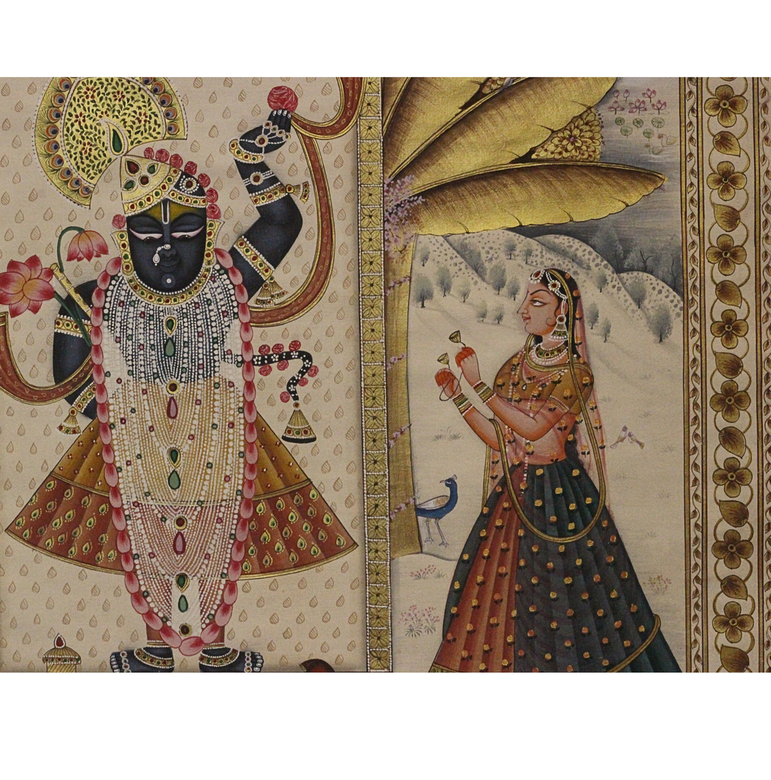 Shrinathji with Gopis – Pichwai Devotional Garden Scene