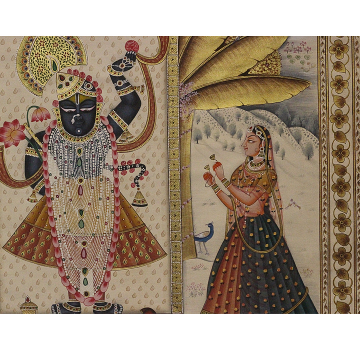 Shrinathji with Gopis – Pichwai Devotional Garden Scene