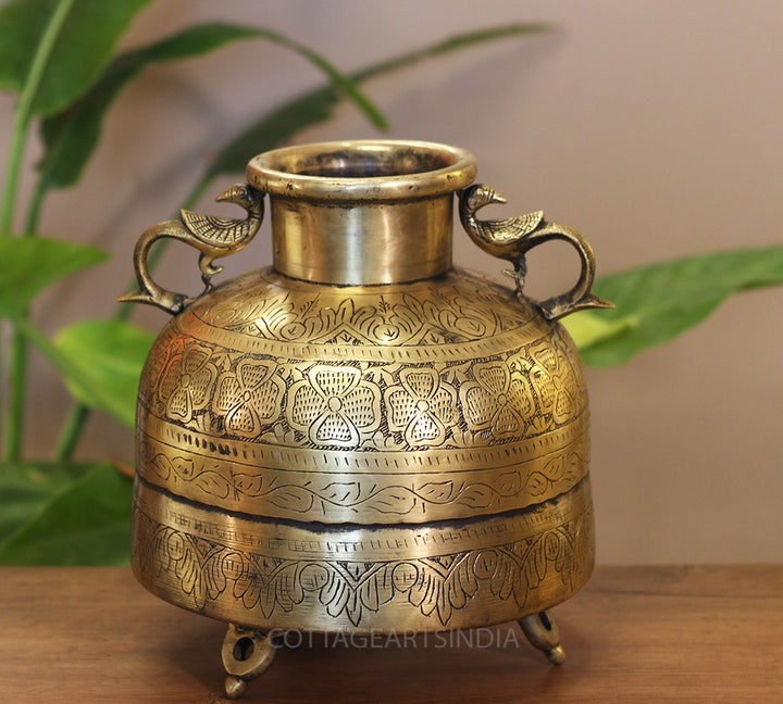 Brass Vintage Carved Planter