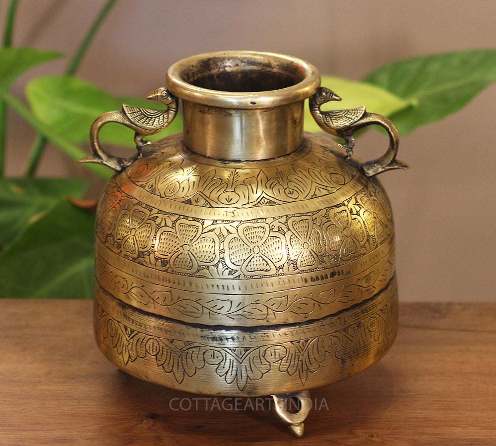 Brass Vintage Carved Planter