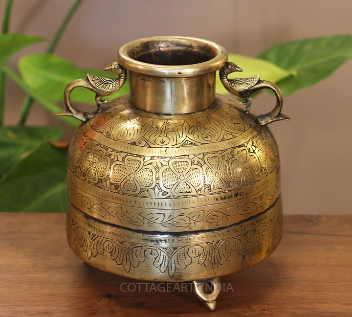 Brass Vintage Carved Planter