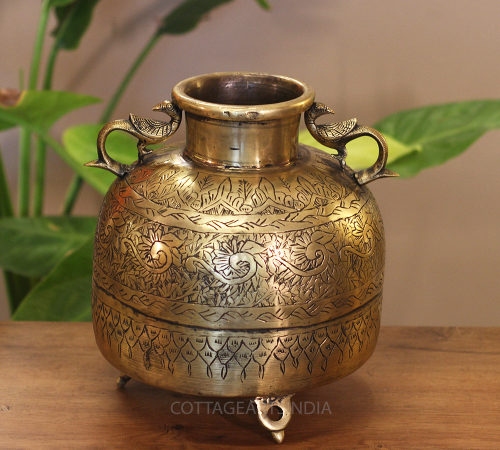 Brass Vintage Carved Planter