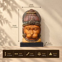 Wooden Hanuman Mask on Stand 12"