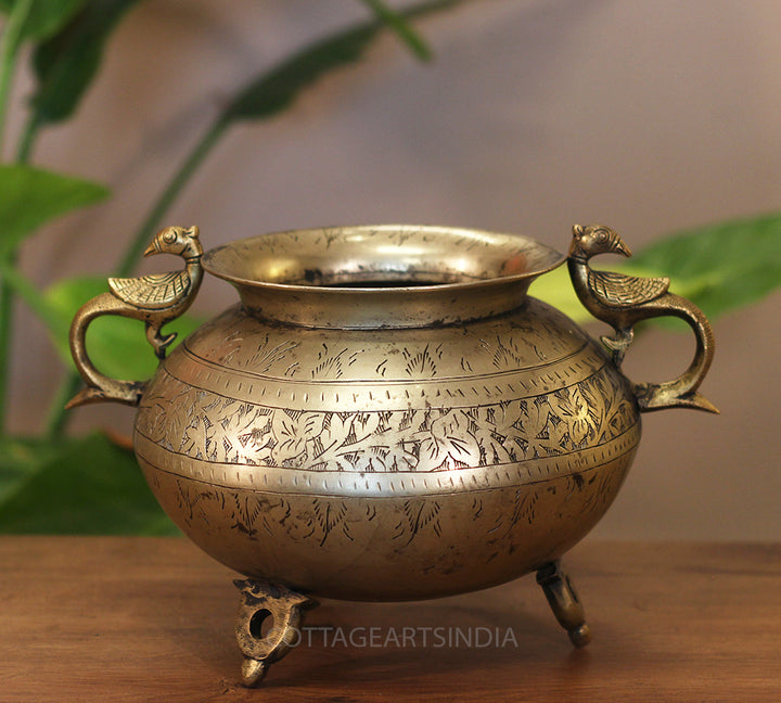 Brass Vintage Carved Planter