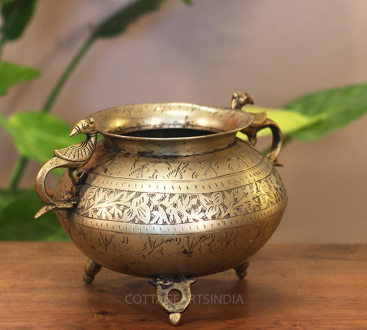 Brass Vintage Carved Planter