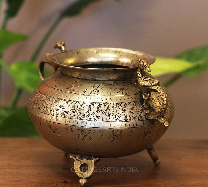 Brass Vintage Carved Planter