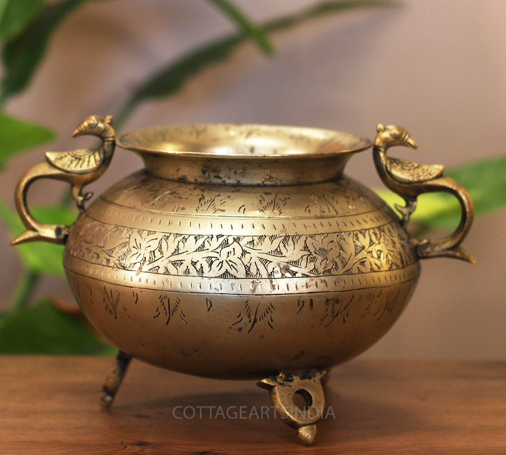 Brass Vintage Carved Planter