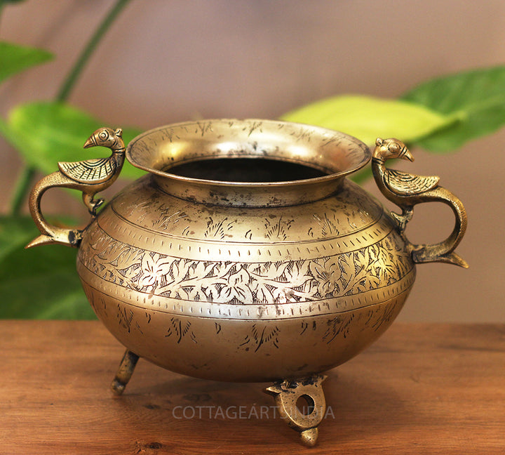 Brass Vintage Carved Planter