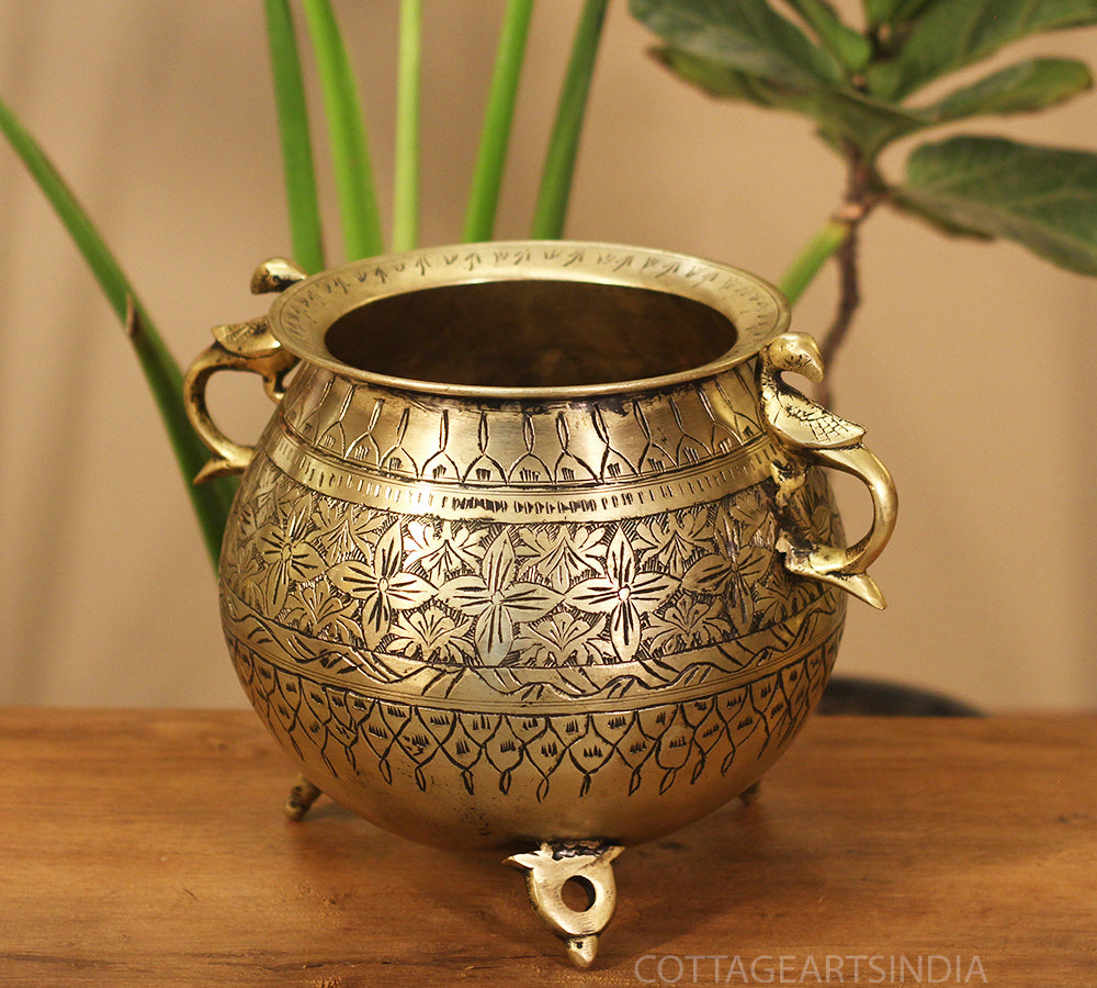 Brass Vintage Carved Planter