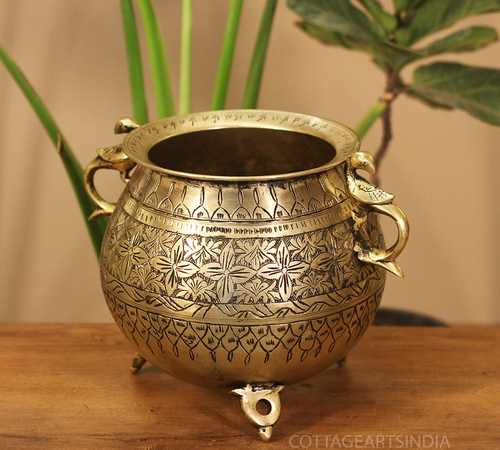 Brass Vintage Carved Planter