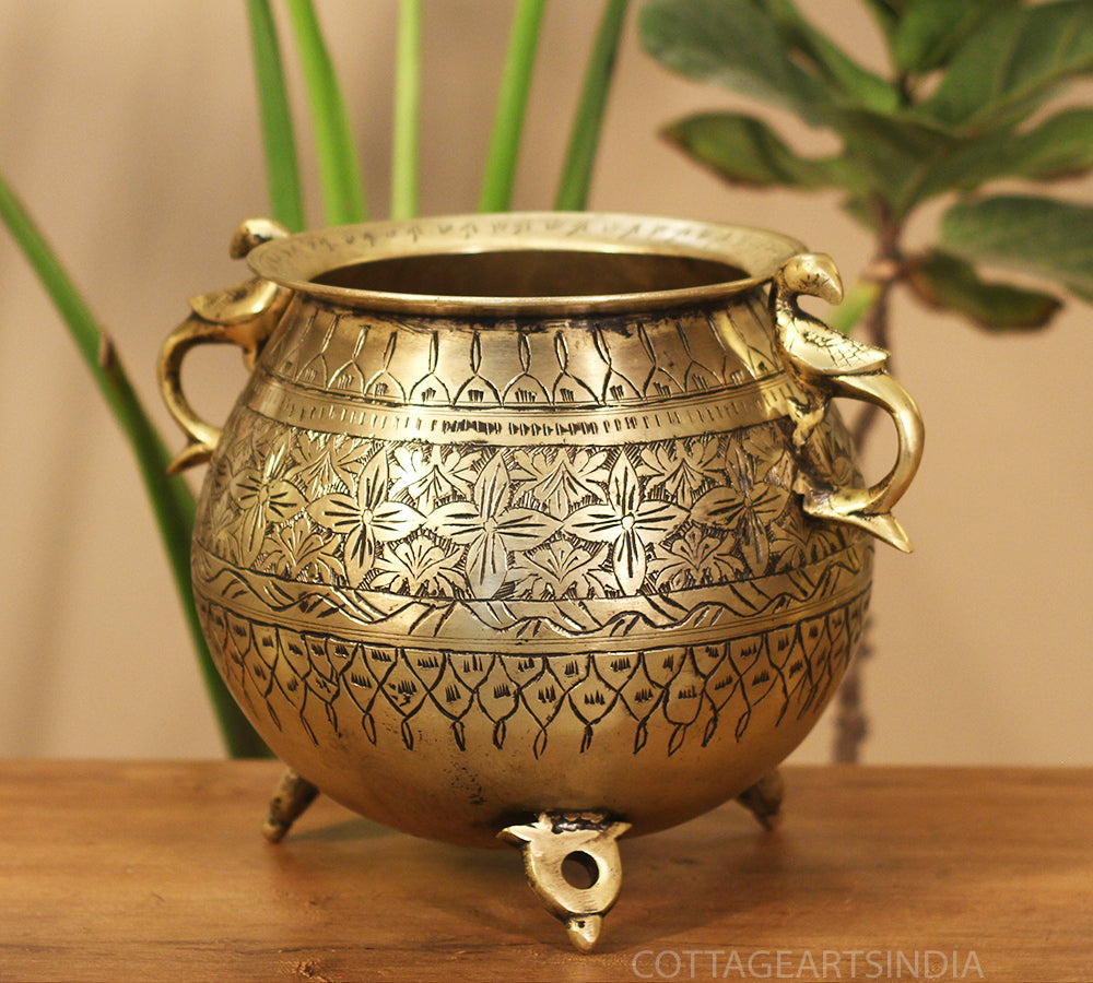 Brass Vintage Carved Planter