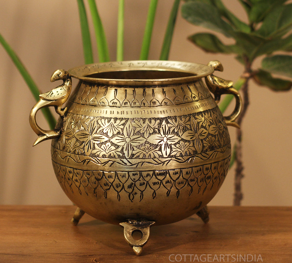 Brass Vintage Carved Planter