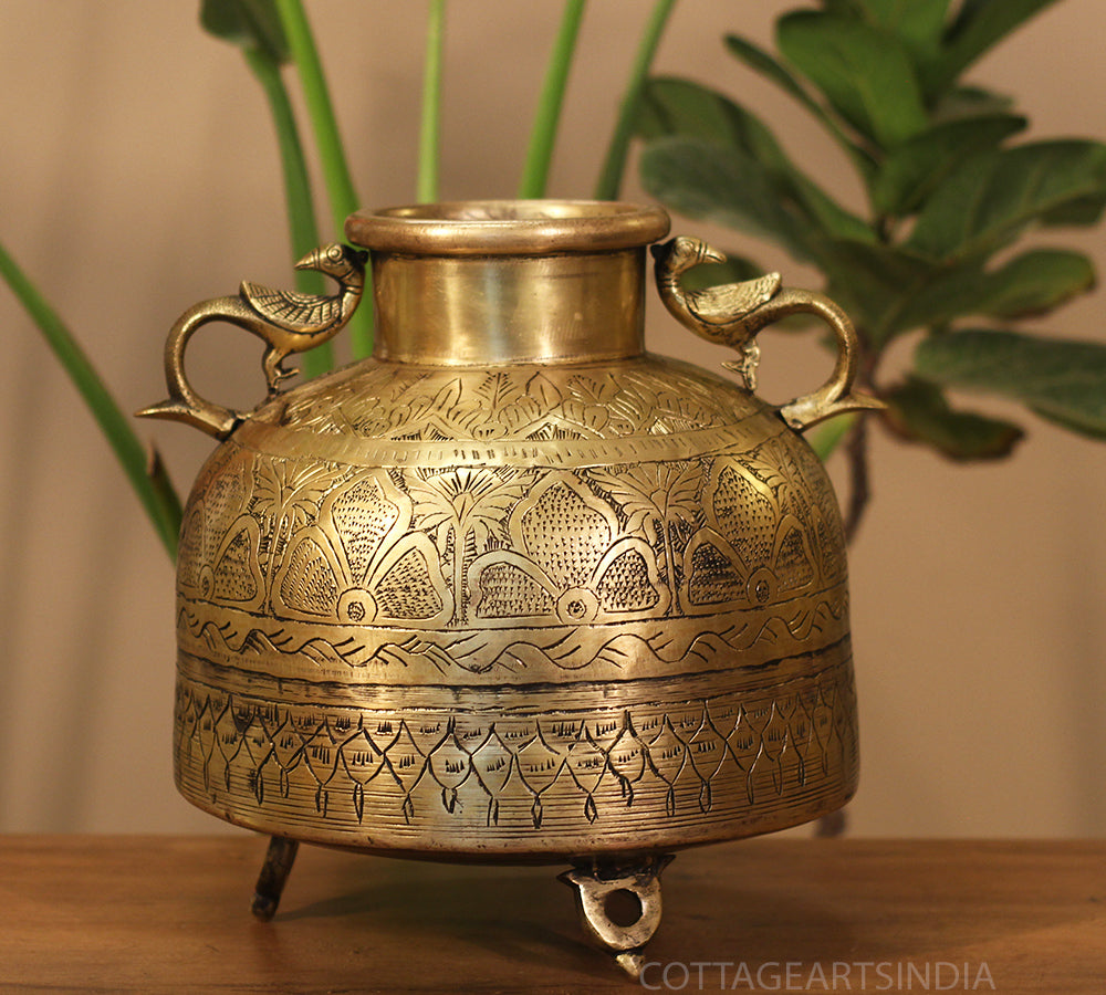 Brass Vintage Carved Planter