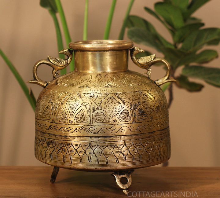 Brass Vintage Carved Planter
