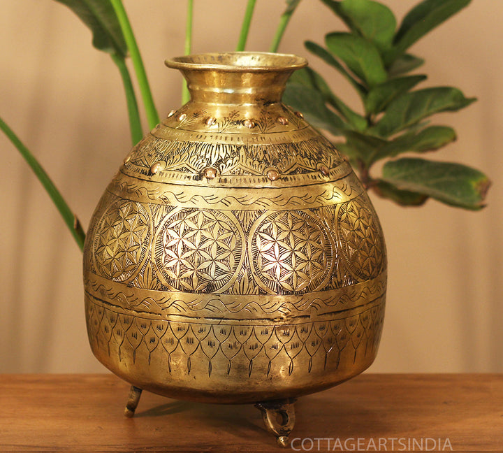 Brass Vintage Carved Planter