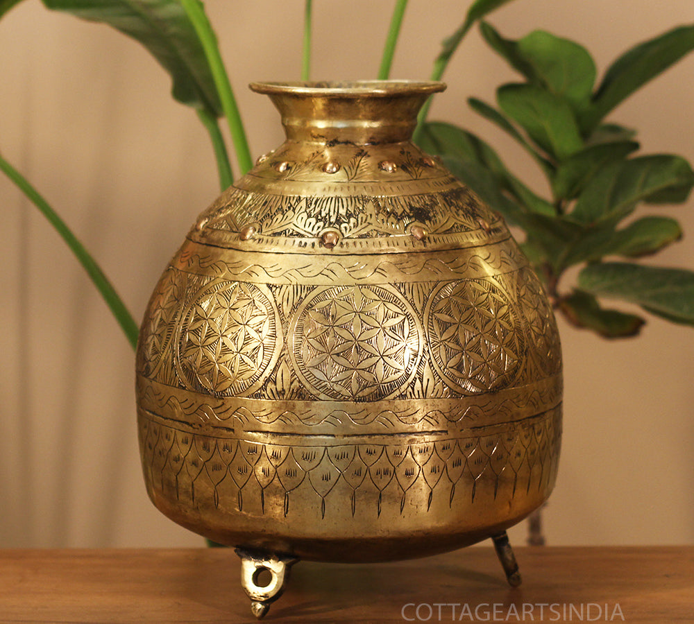 Brass Vintage Carved Planter