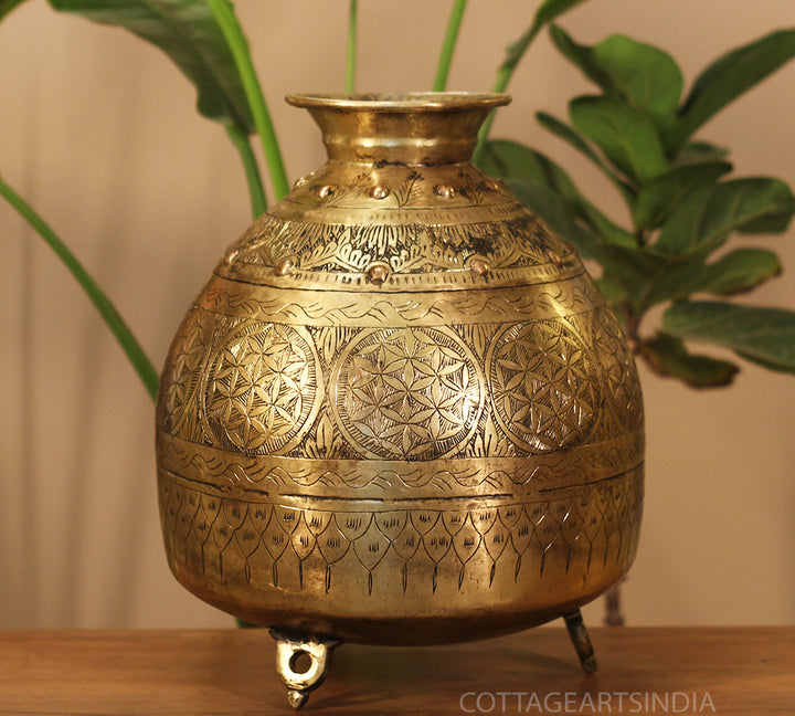 Brass Vintage Carved Planter