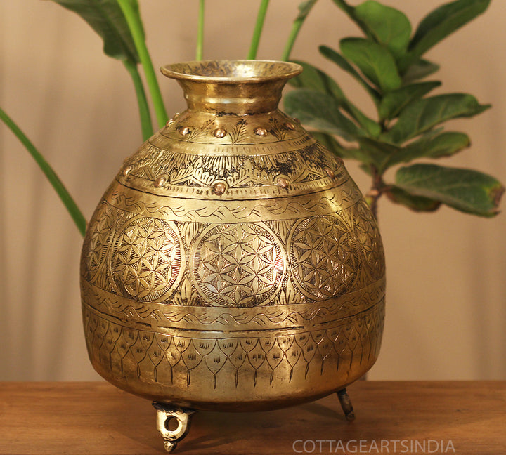 Brass Vintage Carved Planter