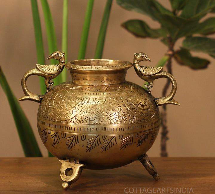 Brass Vintage Carved Planter