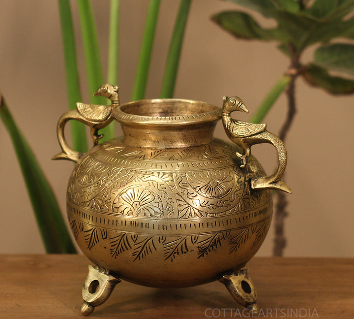 Brass Vintage Carved Planter