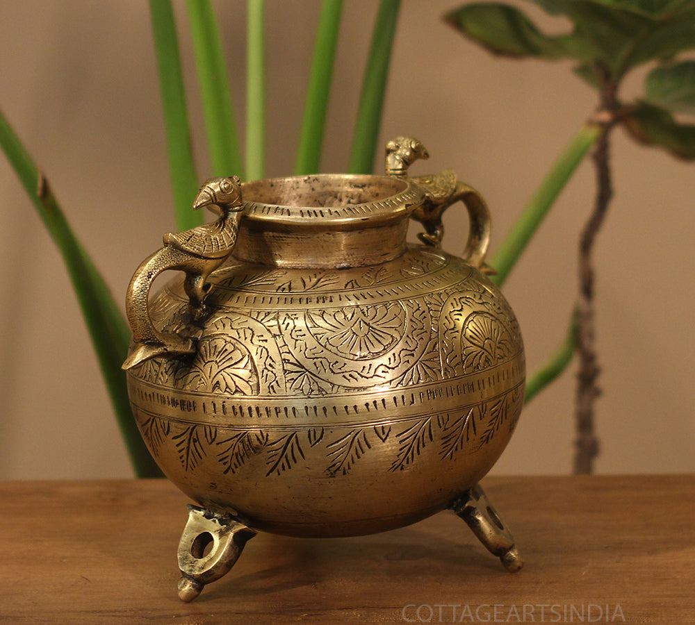 Brass Vintage Carved Planter
