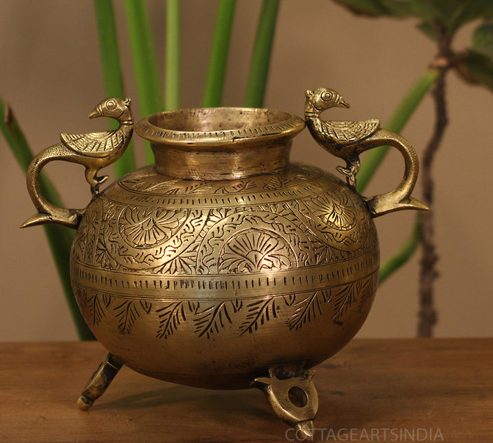 Brass Vintage Carved Planter