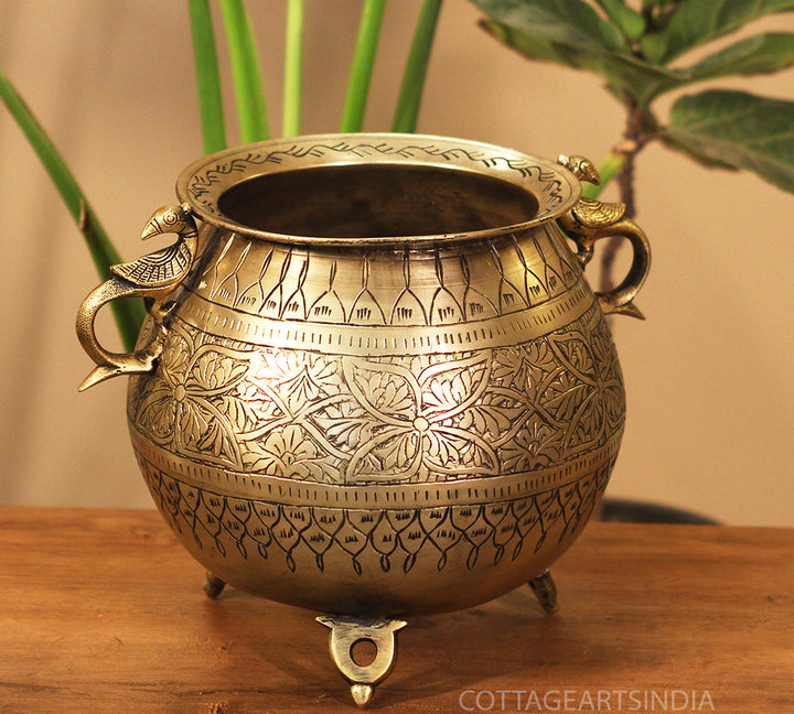 Brass Vintage Carved Planter