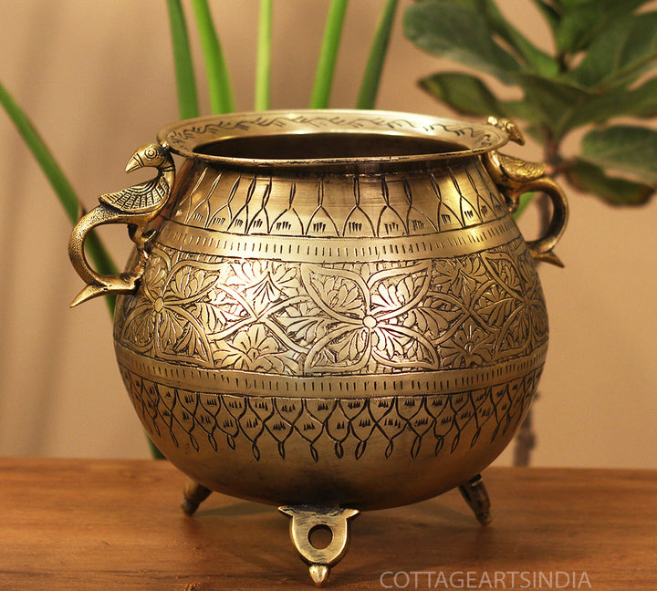 Brass Vintage Carved Planter