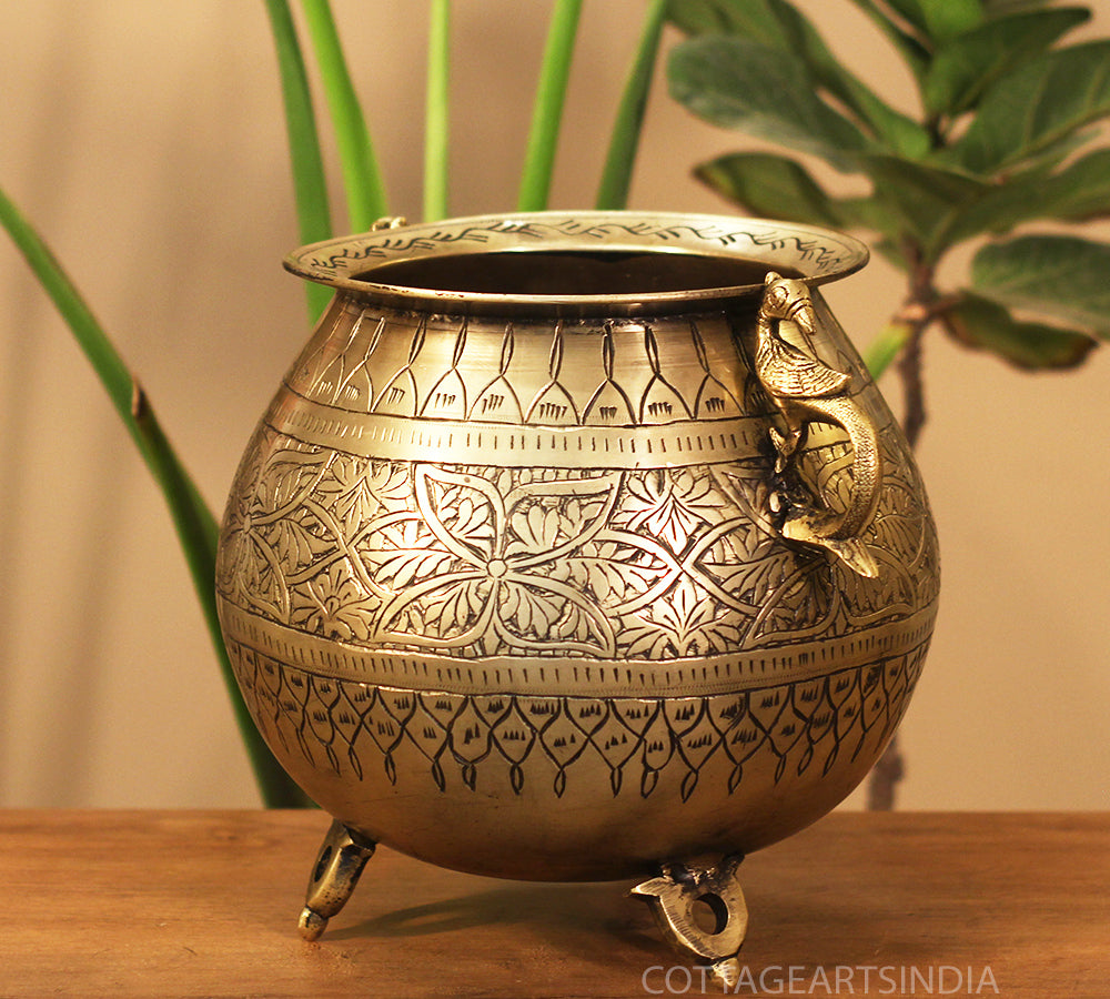 Brass Vintage Carved Planter