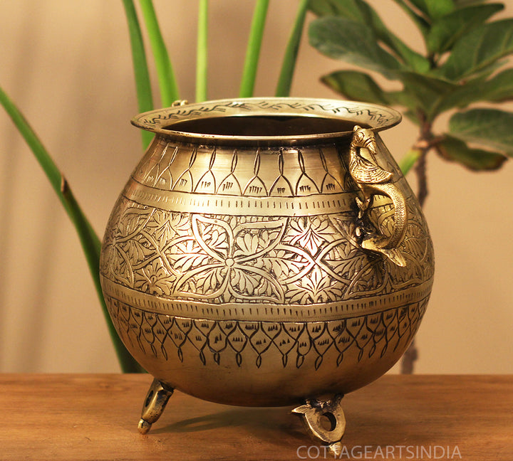 Brass Vintage Carved Planter