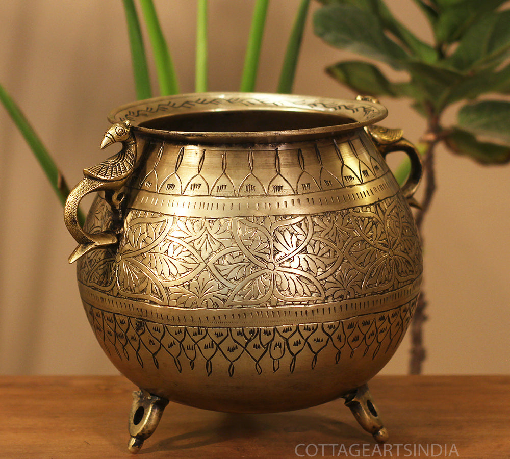 Brass Vintage Carved Planter