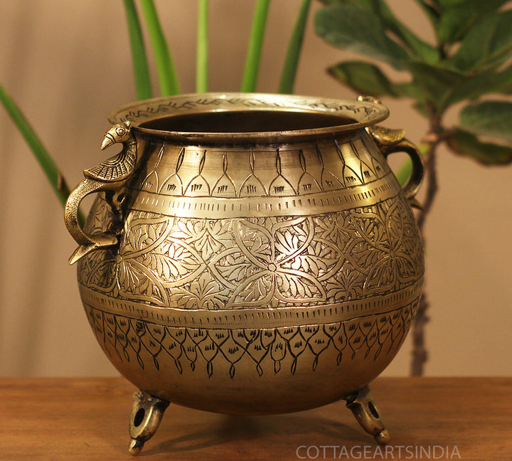 Brass Vintage Carved Planter