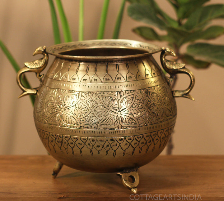 Brass Vintage Carved Planter