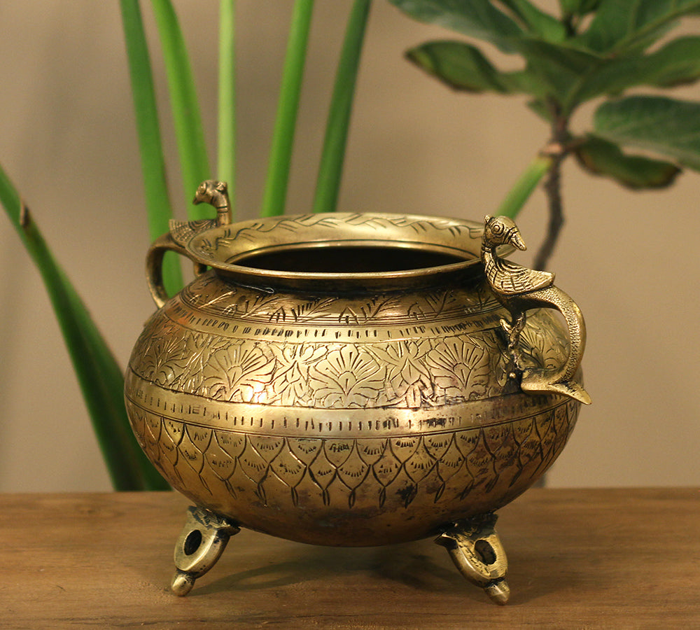 Brass Vintage Carved Planter