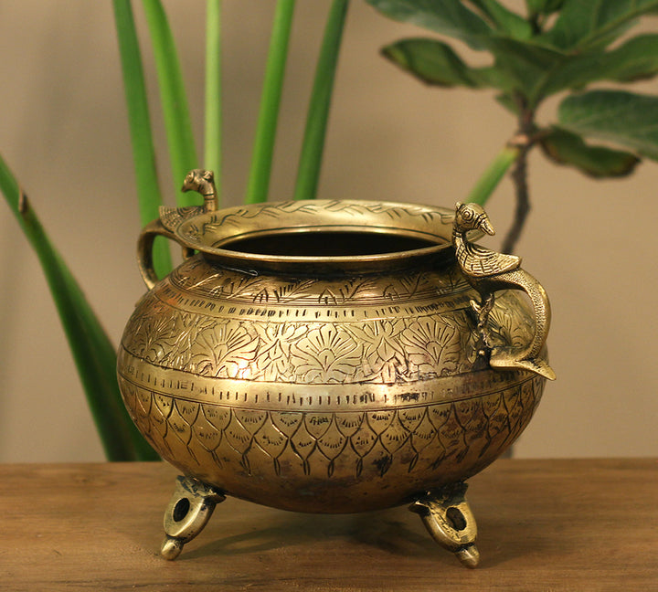 Brass Vintage Carved Planter