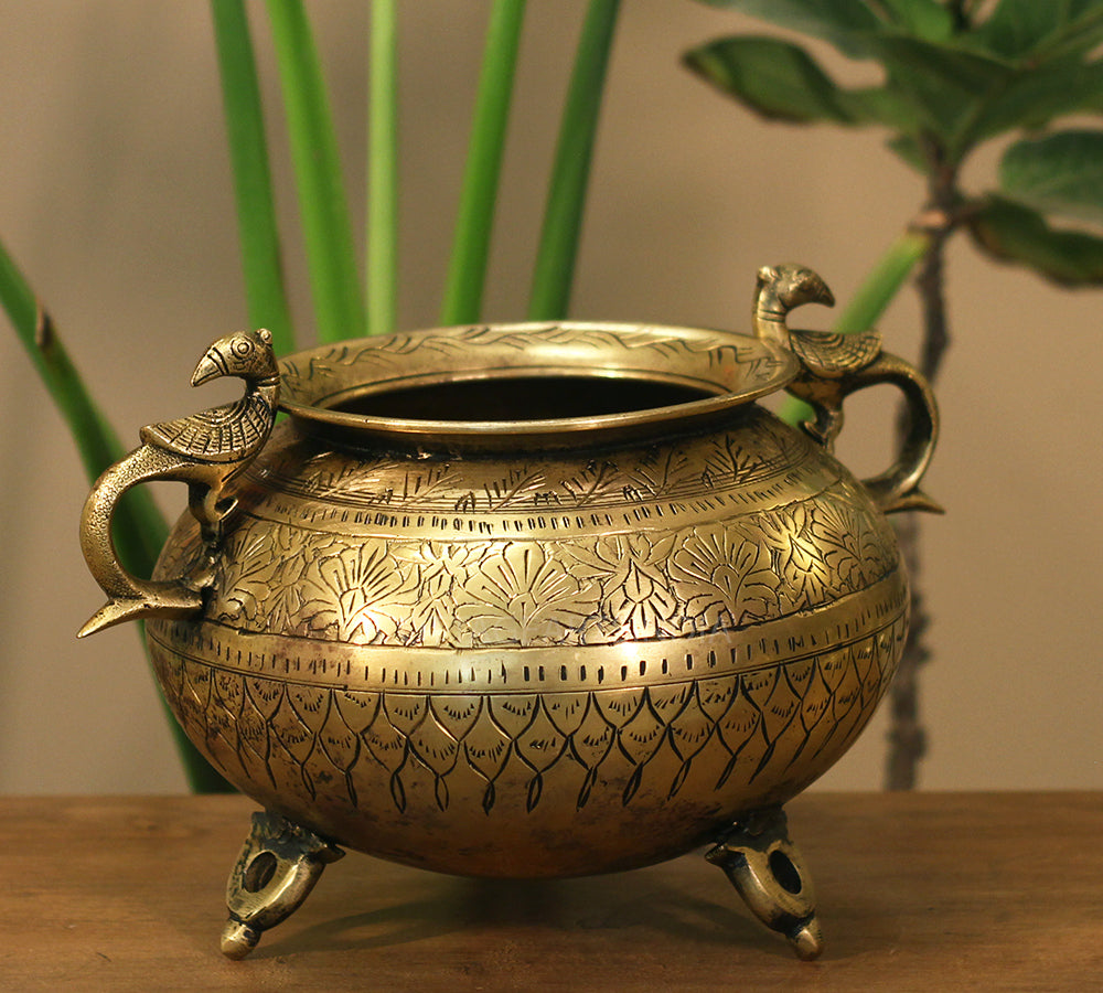 Brass Vintage Carved Planter