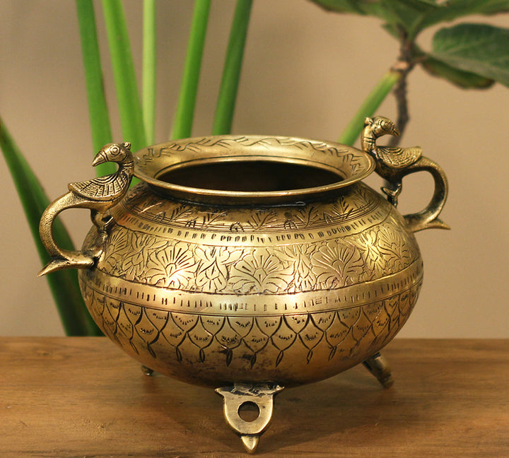 Brass Vintage Carved Planter