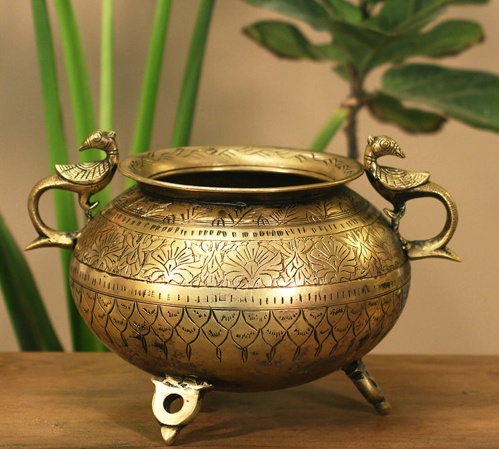 Brass Vintage Carved Planter