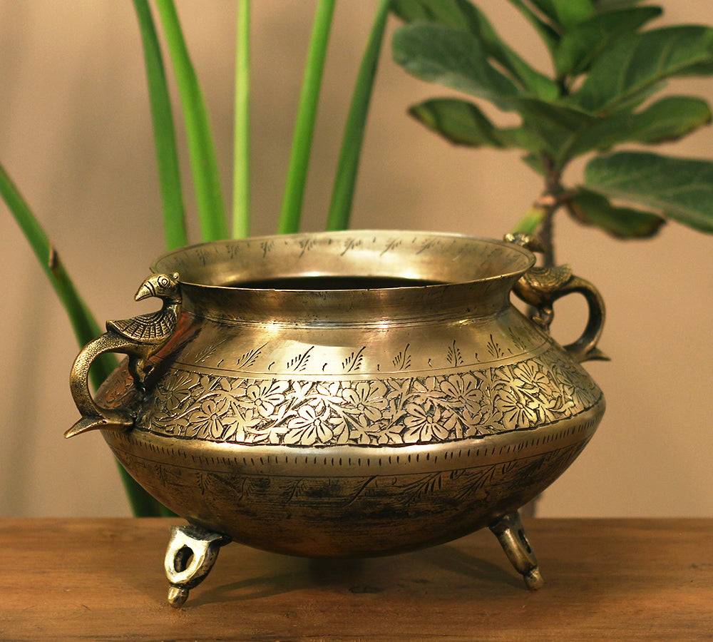 Brass Vintage Carved Planter