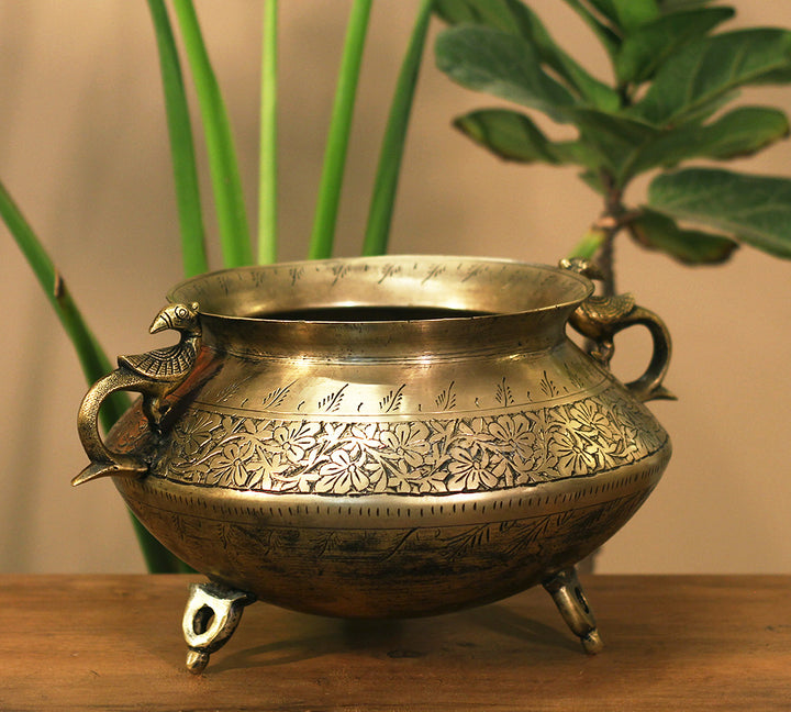 Brass Vintage Carved Planter