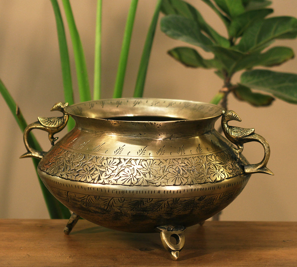 Brass Vintage Carved Planter