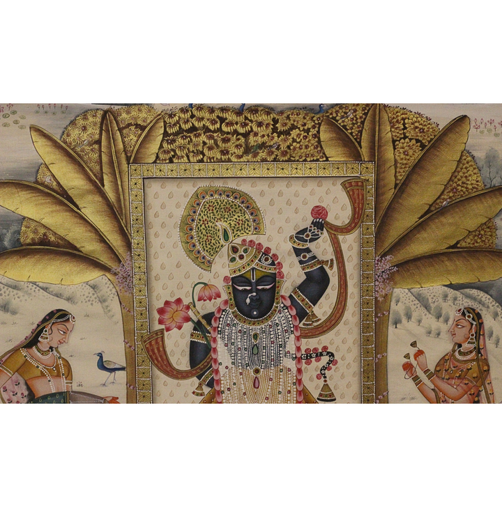 Shrinathji with Gopis – Pichwai Devotional Garden Scene